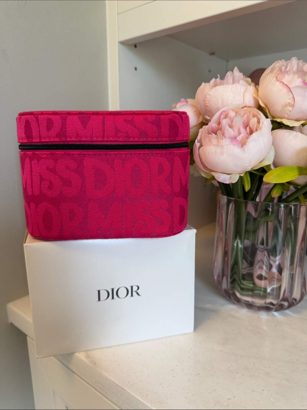 Miss Dior GWP NIB Hot Pink Logo Jacquard zipper vanity case Cosmetic Pouch bag